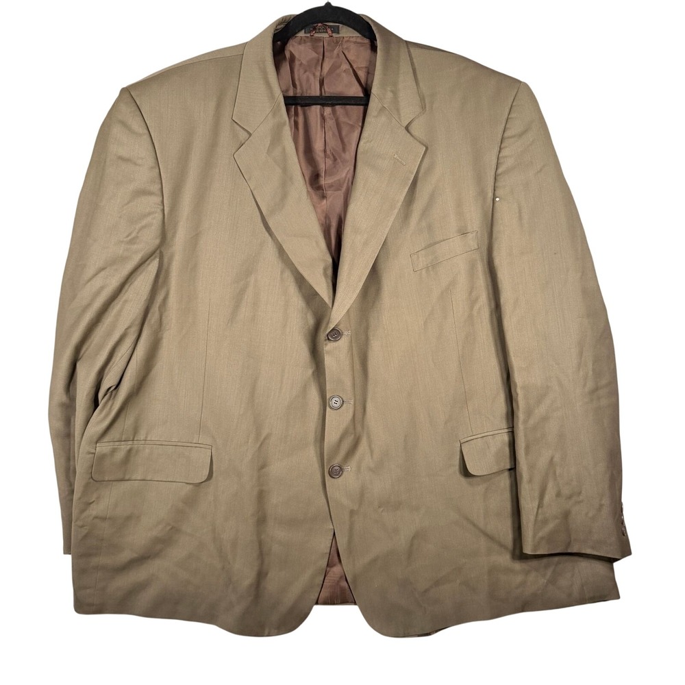 Oleg Cassini Woolmark Blazer 54R Men Tan Khaki 100% Pure New Wool Jacket